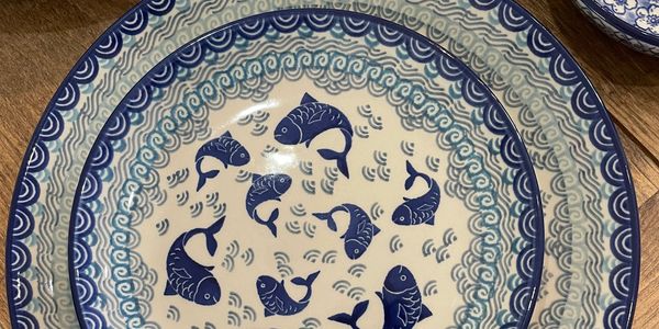 Polish Pottery Mosaic Beach Small Fish plate.