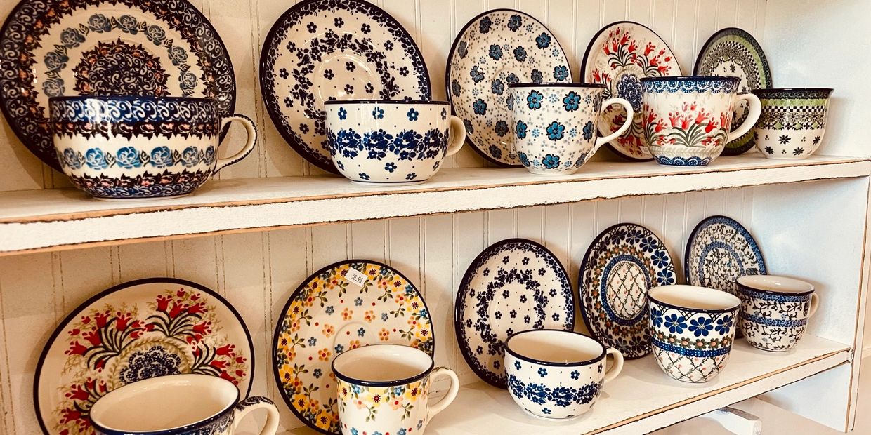 Polish Pottery cups and saucers.