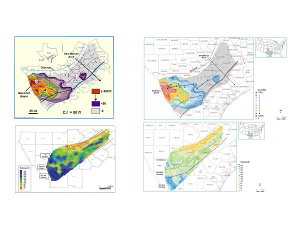 Geographical and geological maps of a region, showing elevation and different environmental features.