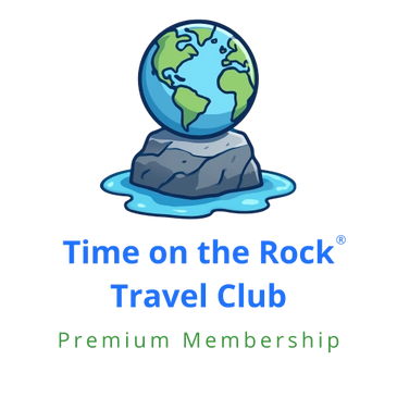 Logo with Earth on a rock and travel club membership text.