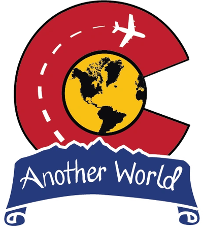 Logo with plane, globe, and 'Another World' text.