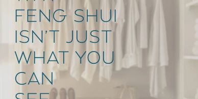 Quote about Feng Shui with clothes in the background.
