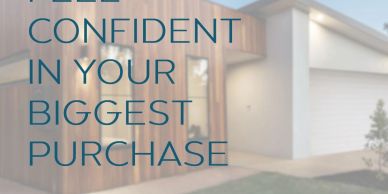 Advertisement for confident big purchases with a modern home background.
