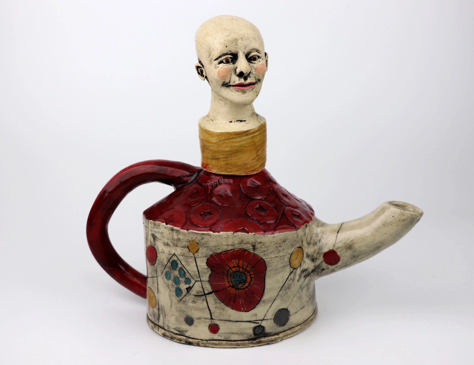 Baldy red decorative teapot 12 x 6 1/2 x 6 1/2   