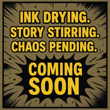 Bold yellow text announces 'Coming Soon' with phrases about ink drying and chaos pending.