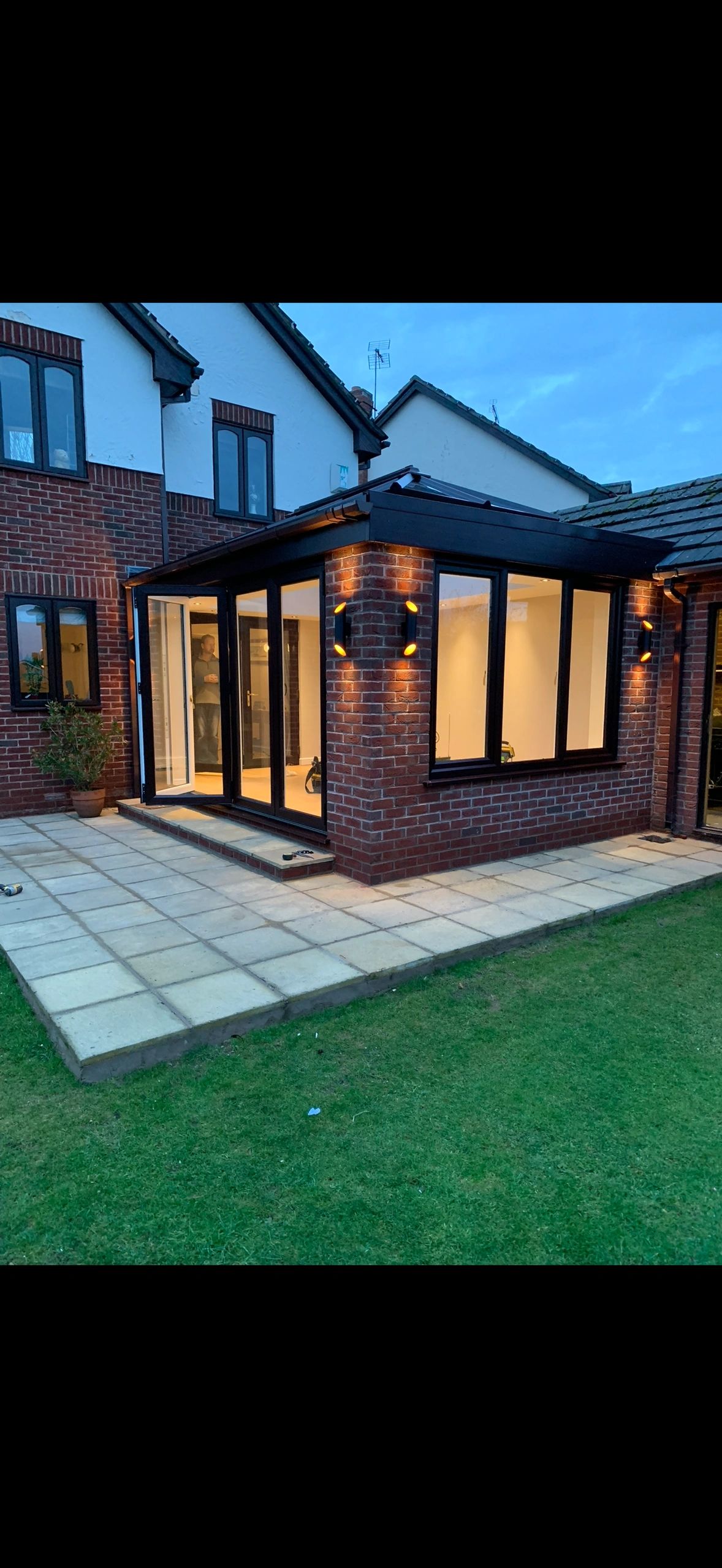 External up down lights with a warm white finish