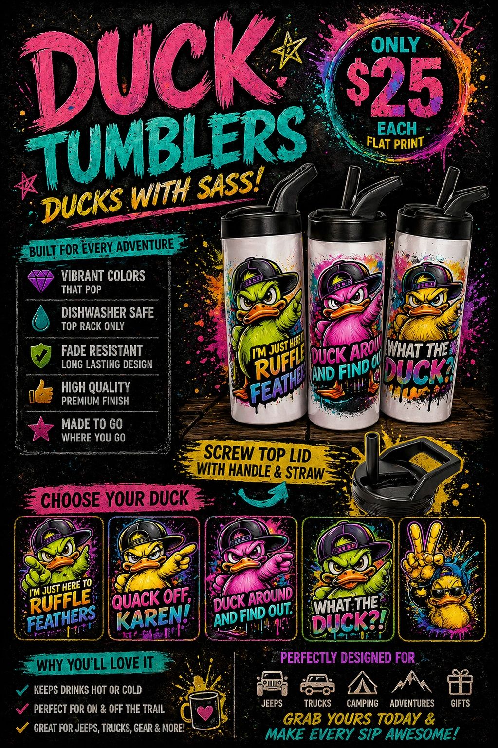 Sassy Duck Skinny Tumbler with handle