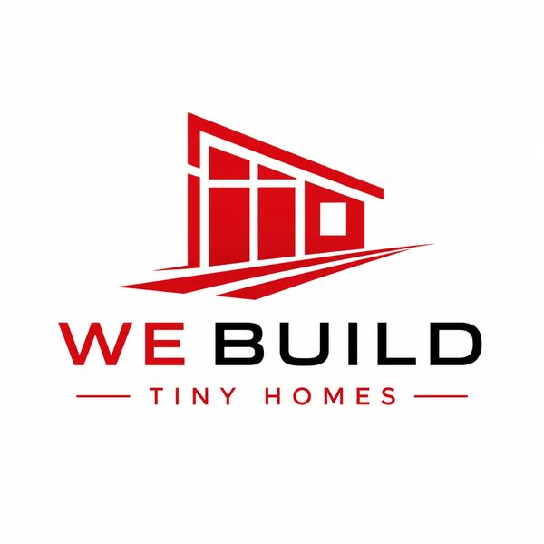 Logo for We Build Tiny Homes with a modern red house design.