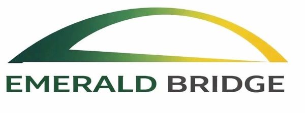 Logo of Emerald Bridge with a green-yellow arc.