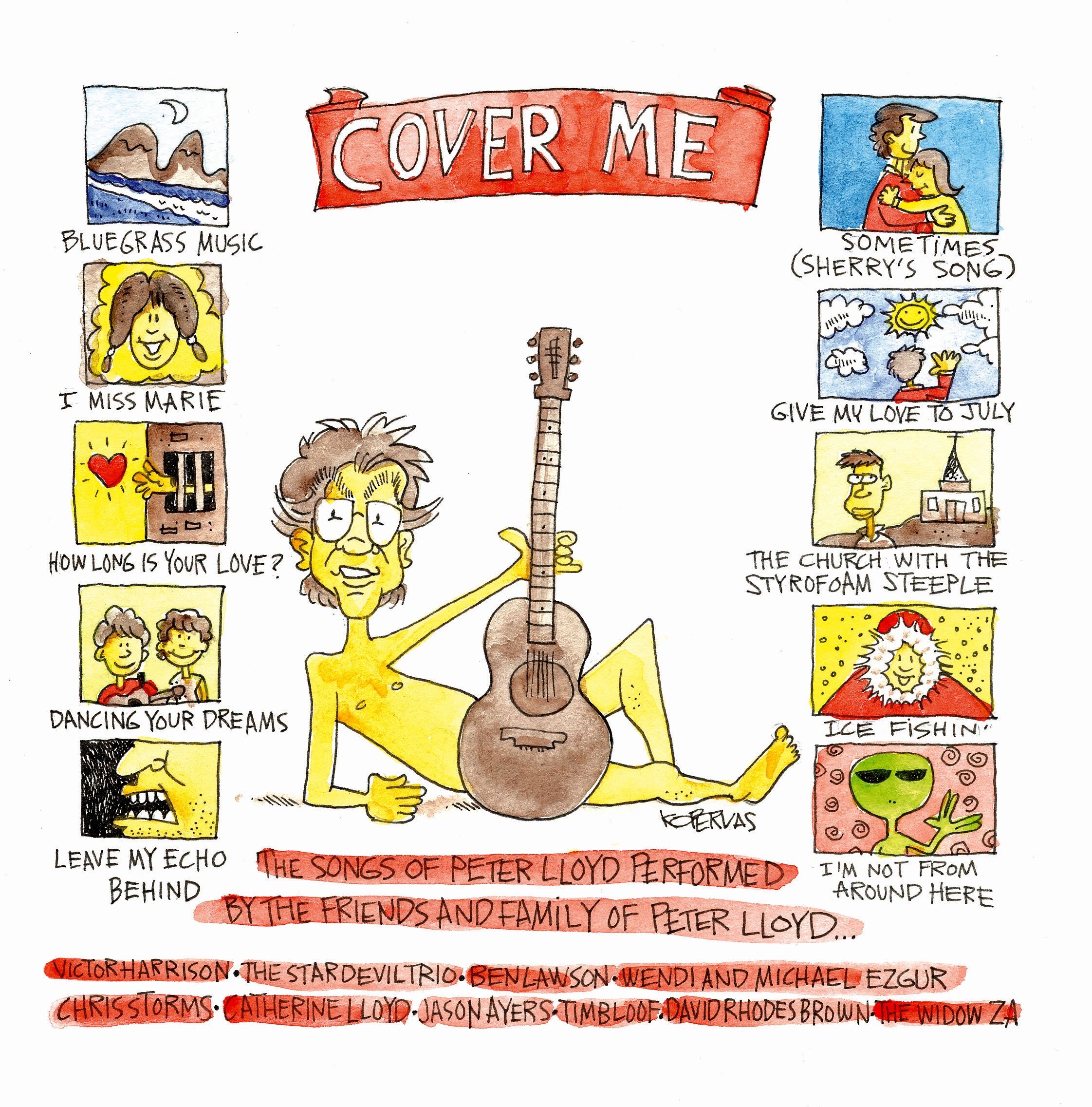 Cartoon of a musician with guitar titled 'Cover Me'.