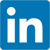 LinkedIn logo in white on a blue background.