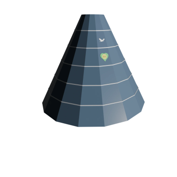 3D cone shape with a heart and bird icon.