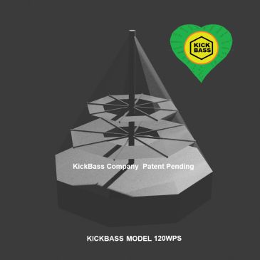 KICKBASS MODEL 120WPS device with logo and patent notice.