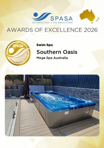 Award-winning Southern Oasis swim spa by Mega Spa Australia in 2026.