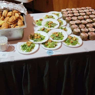 Pasta bar, off-site catering, large group catering, reasonable priced catering, tiramisu, caesar