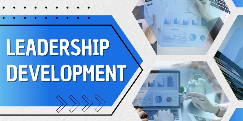 Leadership development concept with business charts and analysis visuals.