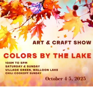 Autumn-themed art and craft show poster with colorful fall leaves.