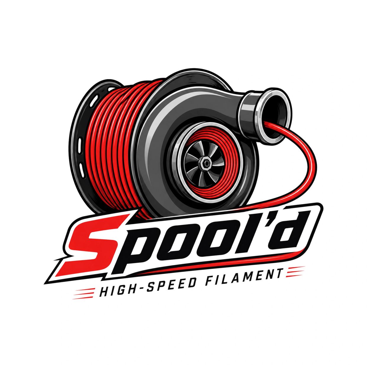 Logo combining a spool and a turbo with 'Spool'd High-Speed Filament' text.