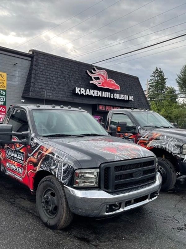 Kraken Auto & Collision Inc Store Front and Fleet