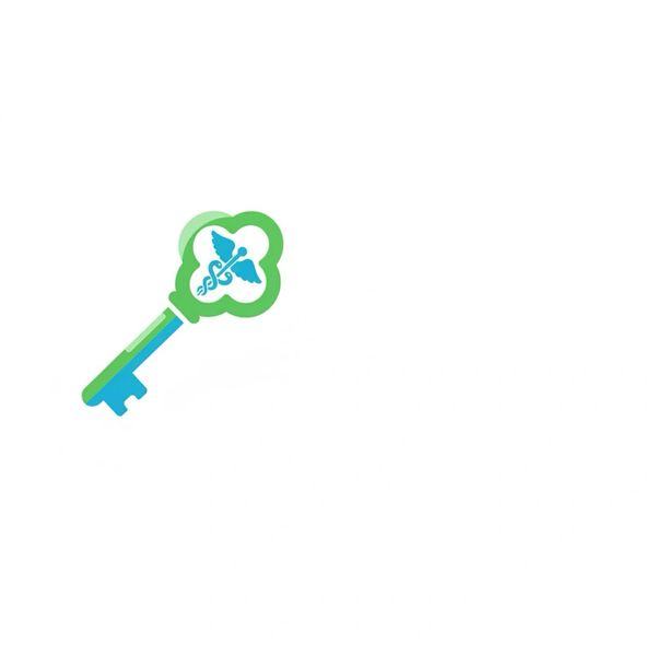 Green and blue key with a medical symbol on top.