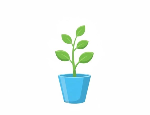Green plant with several leaves in a blue pot.