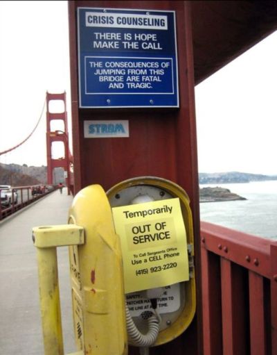 Crisis counseling phone out of service on Golden Gate Bridge.