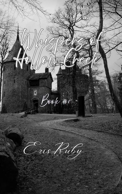 Book cover of 'Whispers of Hollow Creek' featuring a dark, eerie castle and leafless trees.