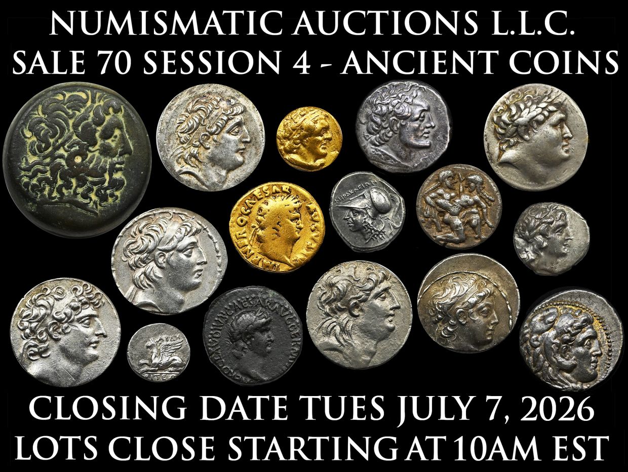 A collection of ancient coins with detailed portraits and symbols.