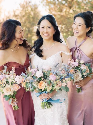 garden-style bridal bridesmaid bouquets seasonal pastel bouquets Garre Winery wedding Livermore, CA