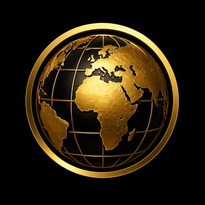 Golden globe showing Europe, Africa, and the Middle East.