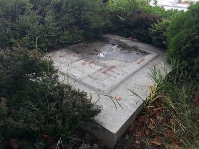 Concrete slab that New London's Columbus statue and plinth once stood on in Columbus Square-7/9/2025