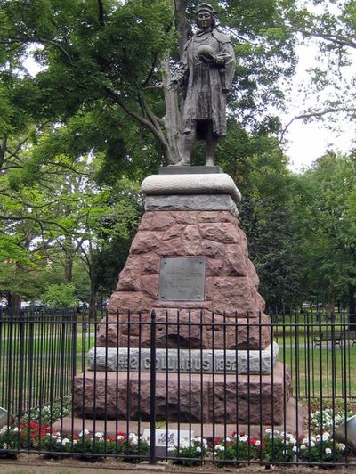 Christopher Columbus monument as it looked in 2020 before its unjust removal in New Haven, CT
