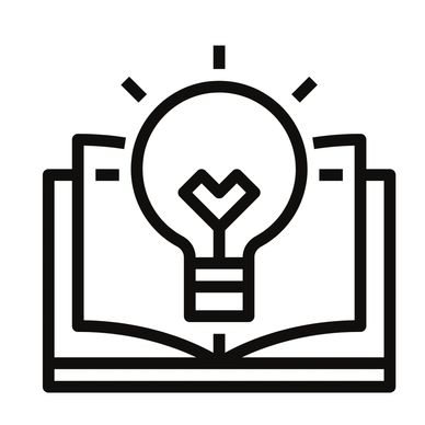 Open book with a glowing light bulb symbolizing ideas and knowledge.