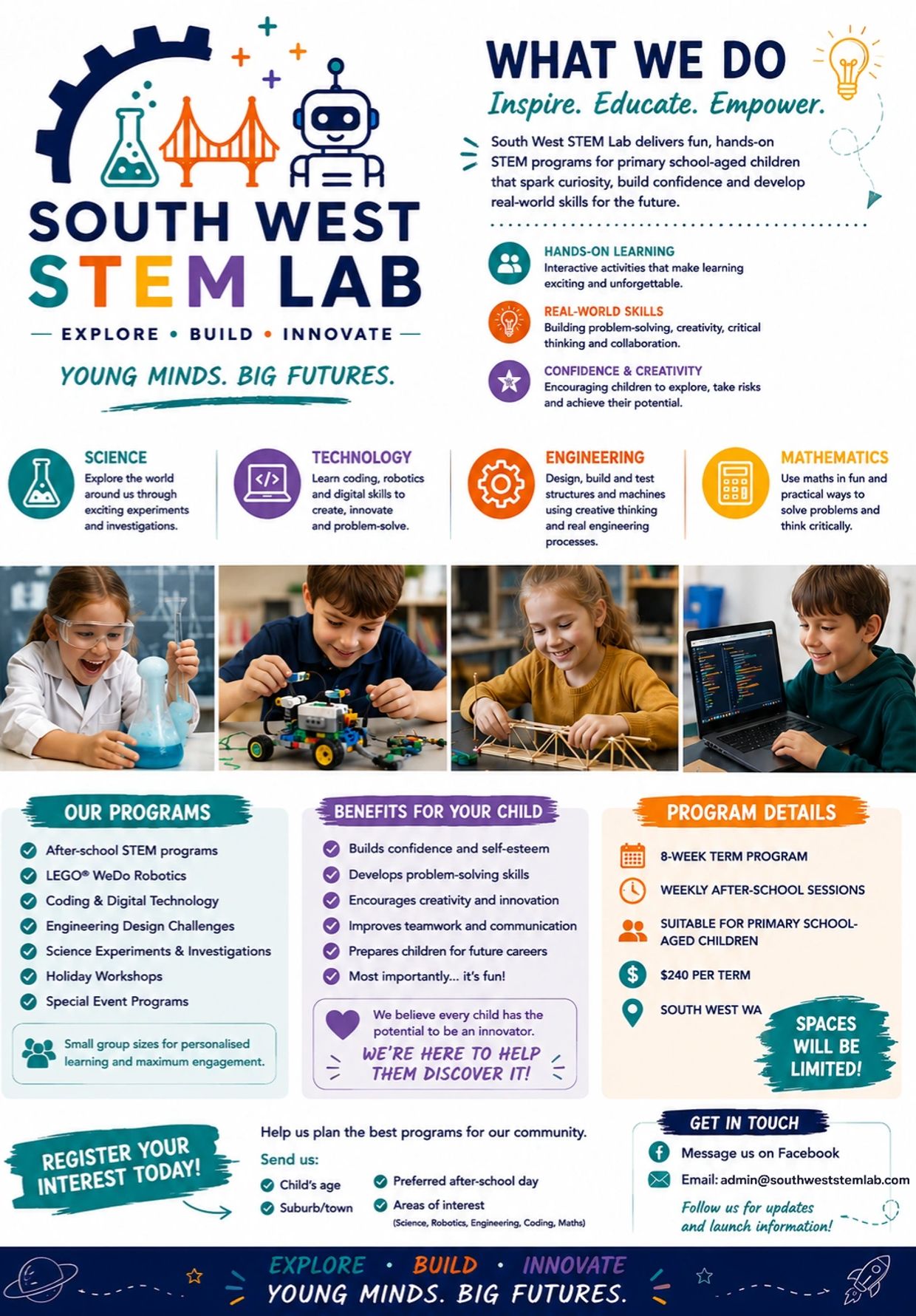 South West STEM Lab offers fun, hands-on STEM programs for primary school children to inspire curiosity and build real-world skills.