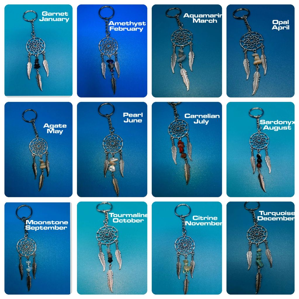 Keychains with birthstone-themed dreamcatchers for each month.