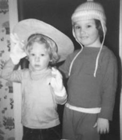 Brian and Mark Herzhauser getting ready to drag race through the kitchen in thier Chatham, NY home. 