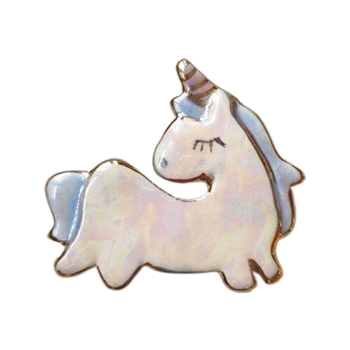 Happy little unicorn collectible brooch. Handmade by Kimberly Hinton, 