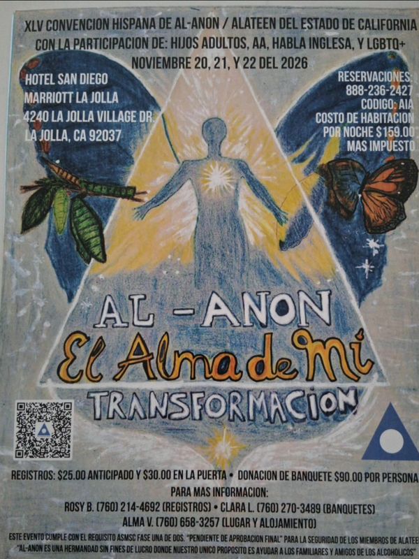 Flyer for Al-Anon convention in California, November 2026, themed 'El Alma de Mi Transformacion'.