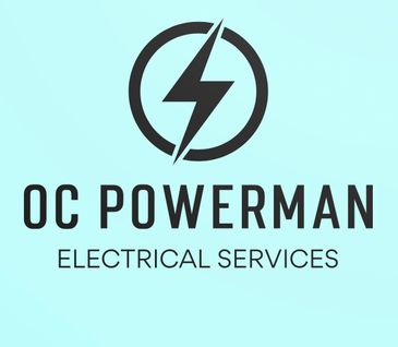 Logo for OC Powerman Electrical Services with a lightning bolt symbol.