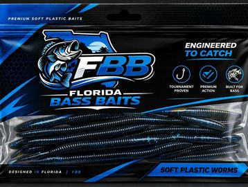 Package of FBB Florida Bass Baits soft plastic worms for fishing.
