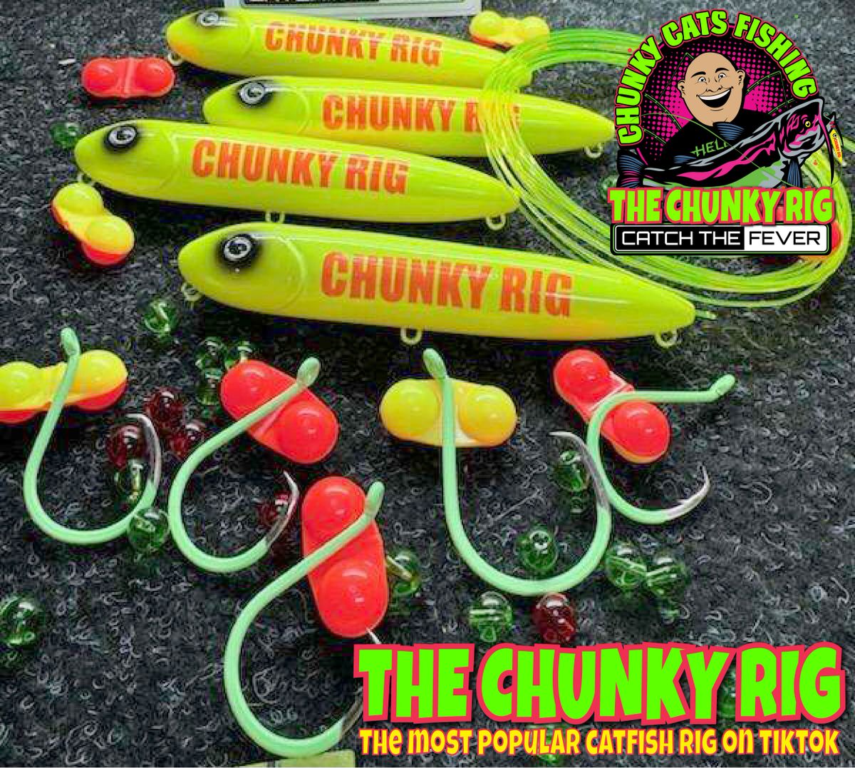 THE OFFICIAL CHUNKY RIG - 2 or 4 Pack - 8/0 or 10/0 hook size, with Jumbo  Spooks, & 1 free 4 inch Chunky Sticker