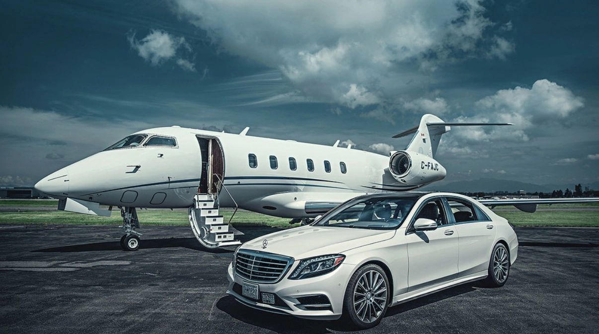 Private Jet and Mercedes