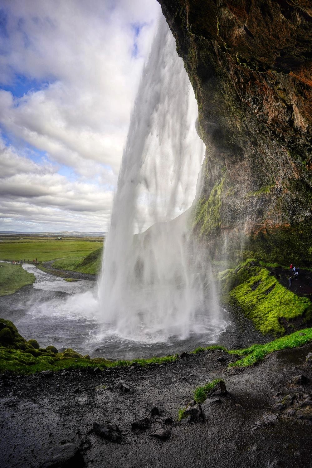 Image from behind the Seljalandsfoss waterfall in southern Iceland.  Taken as a long exposure to sho