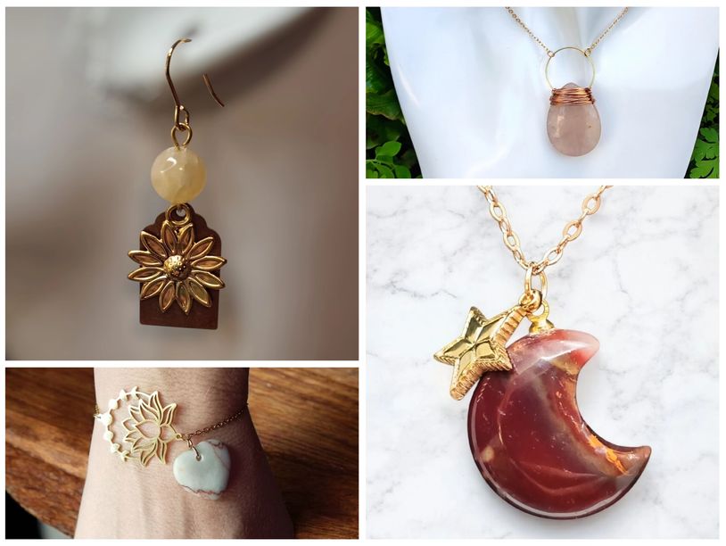 A collage of jewellery items