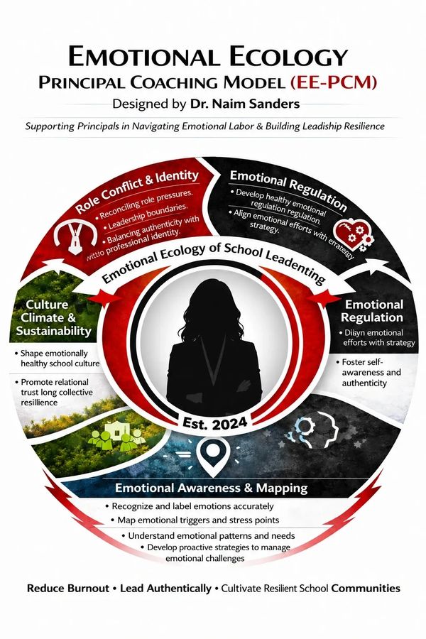 Emotional Ecology coaching model for school leaders, focusing on emotional regulation, identity, culture, and awareness.