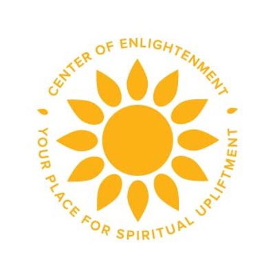 Yellow sun logo with spiritual upliftment text.