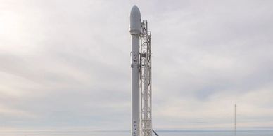A SpaceX Falcon 9 rocket ready to launch a satellite from Vandenberg Air Force Base in Santa Barbara