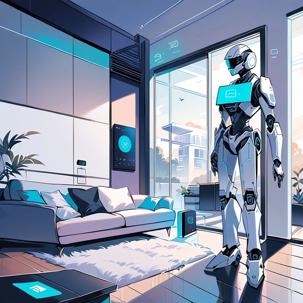 Robot in the living room of a smart home