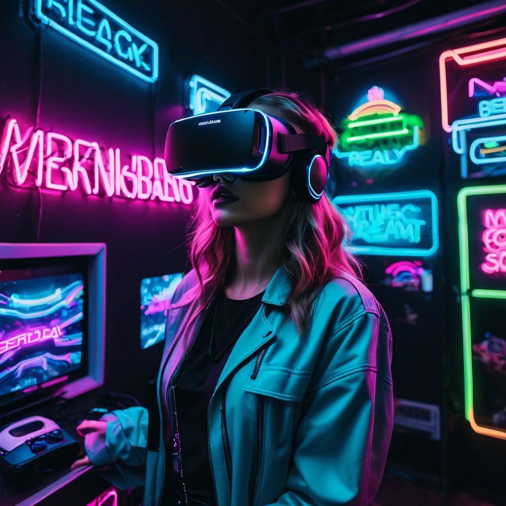 AI-generated image of a girl wearing a VR headset