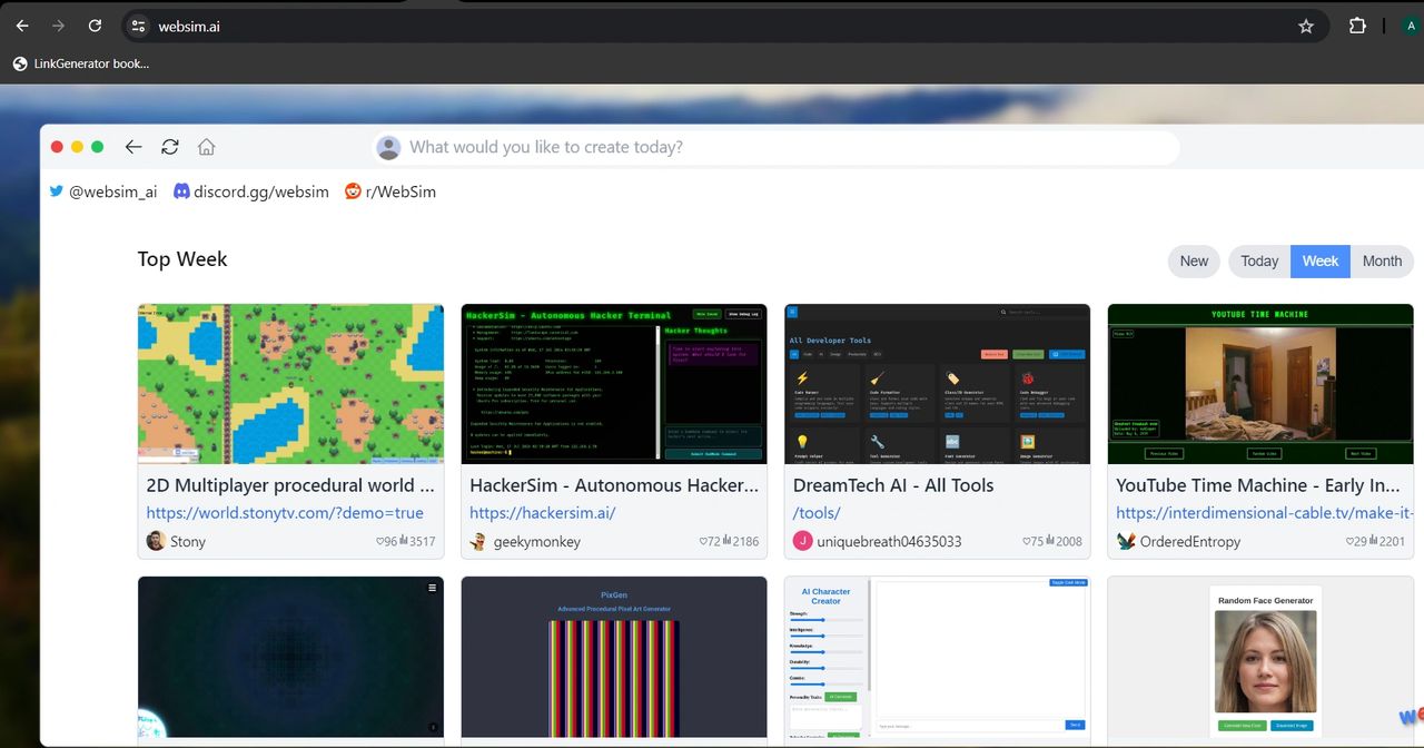 Websim.ai home page Websim.ai home page